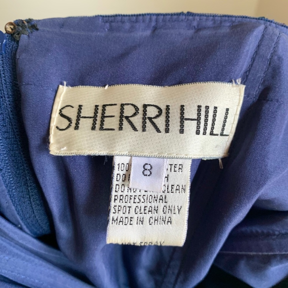Sherri Hill Royal Blue Halter NeckFormal Prom Ballgown Dress with Beaded Accents - Picture 3 of 9